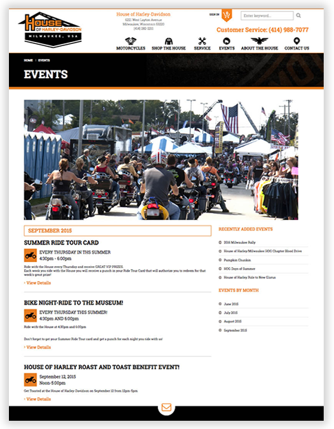 House of Harley-Davidson - Custom WordPress Theme in Milwuakee